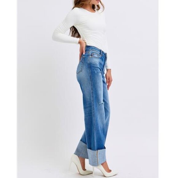 NWT ⭐ JUST DROPPED! Judy Blue Distressed High Waist Wide Leg Jeans, Flattering - Picture 8 of 11